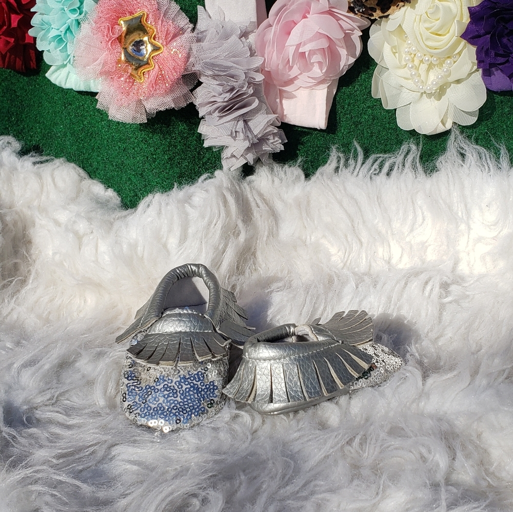 NWT Silver sequin moccasins